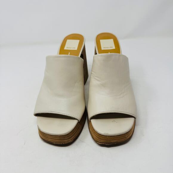 Dolce Vita Lukas Leather Peep Toe Slip-On Platform Block Heel Sandals Size 8.5 - Picture 6 of 14
